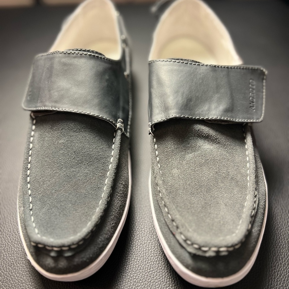 Android Homme gray space deck slip on strapped shoe. Velcro. Size 9